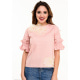 Розовая блуза с короткими рукавами-воланами и крупным цветочным декором