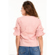 Розовая блуза с короткими рукавами-воланами и крупным цветочным декором