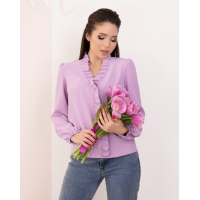 Сиреневая креповая блузка с рюшами