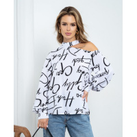 Белая принтованная блуза с вырезом