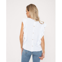 Белая блузка с рюшами и пуговицами на спинке