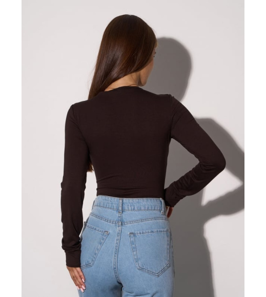 Темно-коричневое вискозное боди с длинными рукавами