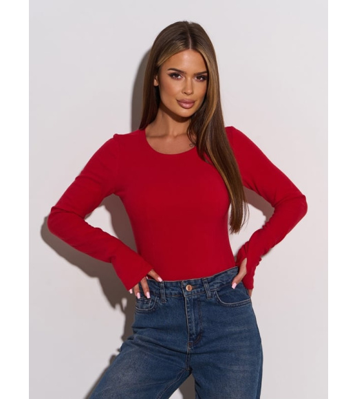 Красное утепленное боди с вырезами для больших пальцев