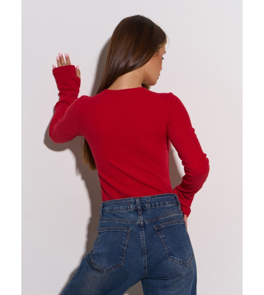 Красное утепленное боди с вырезами для больших пальцев