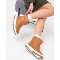 Коричневые кожаные дутики на меху