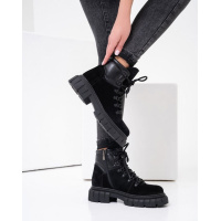 Черные комбинированные ботинки на меху