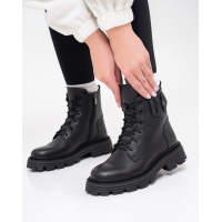 Черные теплые ботинки из зернистой кожи