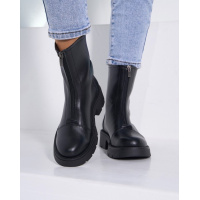 Черные высокие ботинки из натуральной кожи на байке