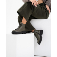 Ботинки цвета хаки из натуральной кожи на меху