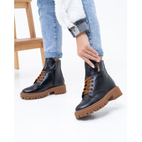 Черно-коричневые кожаные ботинки на байке