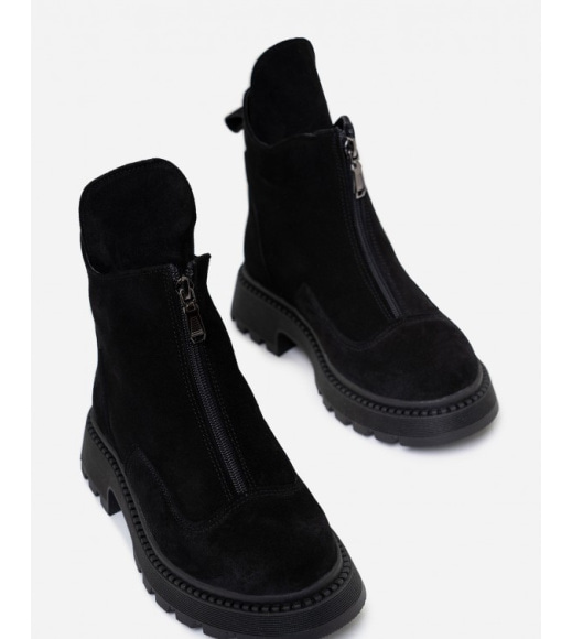 Черные замшевые ботинки с передней молнией