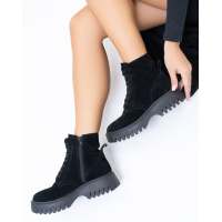 Черные ботинки берцы из замши на меху