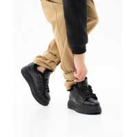 Черные низкие ботинки из кожи на меху