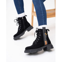 Черные замшевые ботинки с вставкой