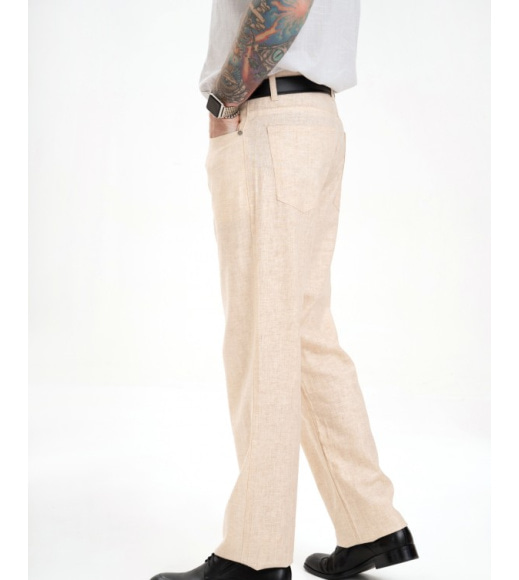 Бежевые классические брюки из хлопка