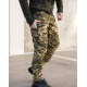 Хлопковые брюки цвета хаки с принтом в стиле милитари