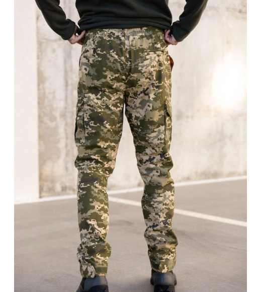 Хлопковые брюки цвета хаки с принтом в стиле милитари