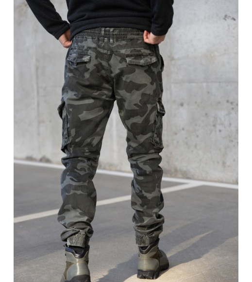 Коттонові штани карго з принтом у стилі мілітарі