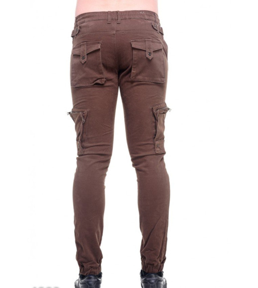 Темно-коричневые мужские брюки с боковыми и задними накладными карманами
