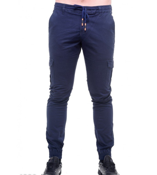 Синие мужские брюки со шнурком в поясе