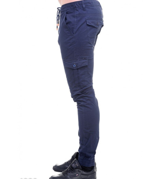 Синие мужские брюки со шнурком в поясе