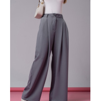 Серые широкие брюки палаццо с защипами