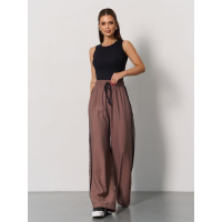 Коричневые льняные широкие брюки с лампасами