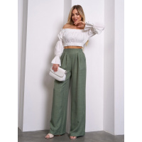 Оливковые льняные брюки с защипами