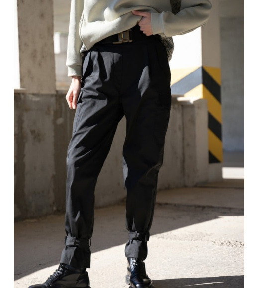 Чорні штани карго із фактурного котону