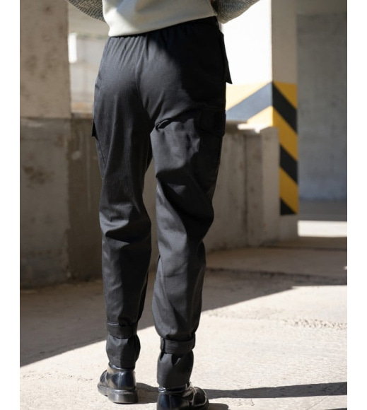 Чорні штани карго із фактурного котону