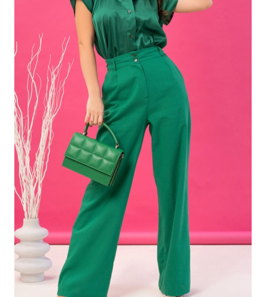 Коттоновые широкие брюки зеленого цвета