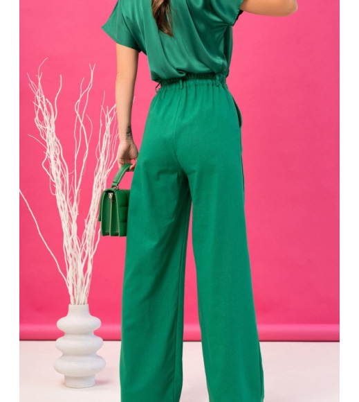 Коттоновые широкие брюки зеленого цвета