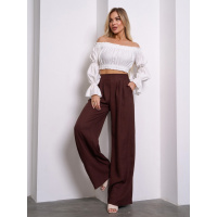 Темно-коричневые льняные брюки с защипами