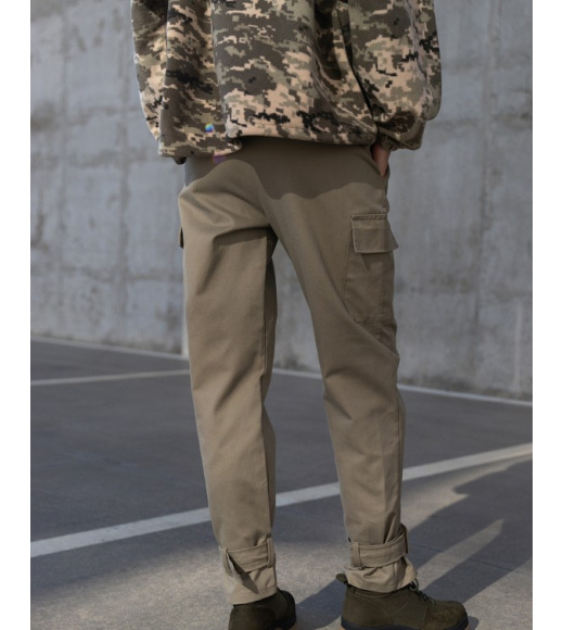 Коттонові штани кольору хакі у стилі мілітарі