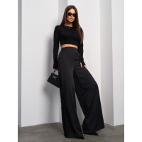 Черные широкие брюки с кружевными вставками
