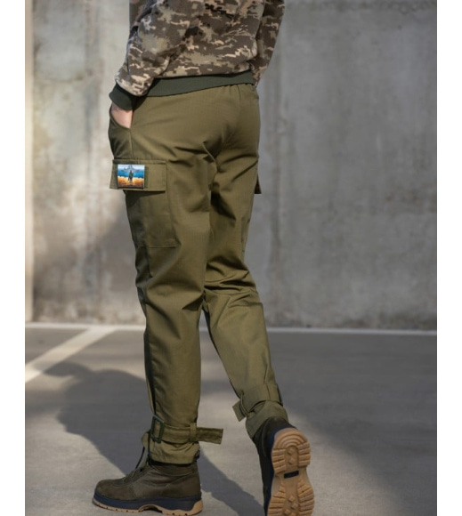 Фактурні коттонові штани карго кольору хакі