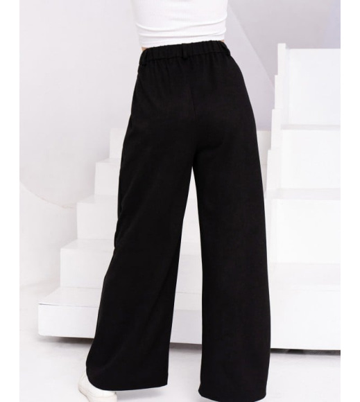 Черные свободные брюки палаццо из эко-замши