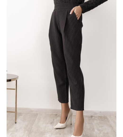 Черные полосатые классические брюки