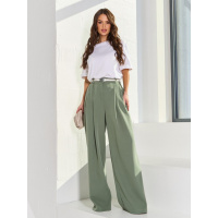 Оливковые широкие брюки палаццо с защипами