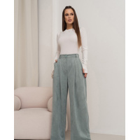 Оливковые свободные брюки палаццо из эко-замши