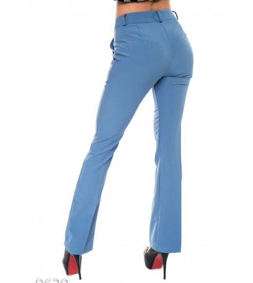 Блакитні класичні брюки зі стрілками і високою талією