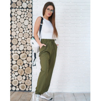 Брюки-бананы цвета хаки с высокой посадкой