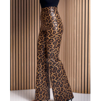 Леопардовые кожаные брюки клеш