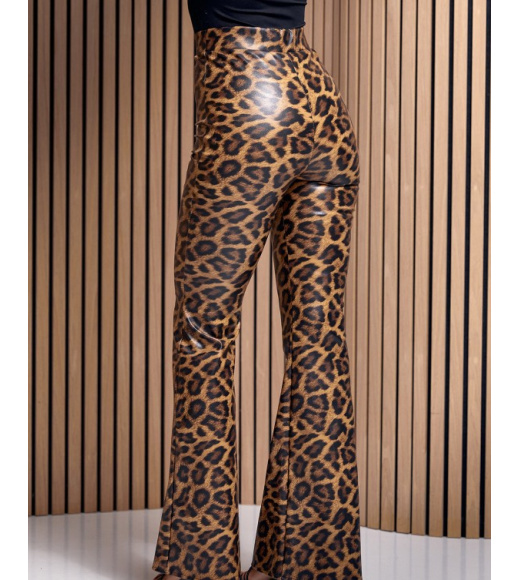 Леопардові шкіряні штани клеш