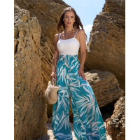 Бирюзовые брюки-палаццо с принтом