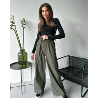 Брюки карго цвета хаки с рюшами на талии