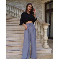 Серые льняные брюки на резинке