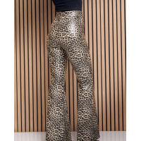 Леопардовые брюки клеш из эко-кожи