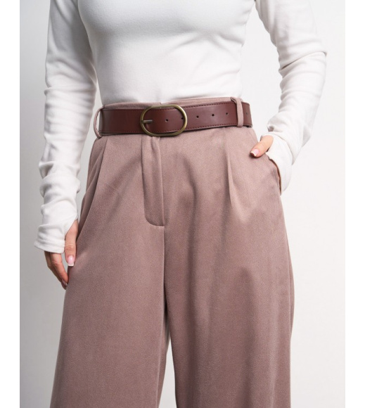 Коричневые замшевые брюки с защипами