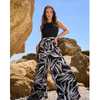 Черно-белые брюки-палаццо с принтом